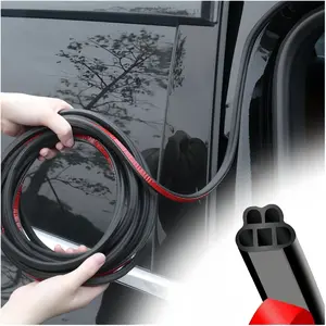32.8Ft/52.49Ft Car Door Seal Strip Universal Self Adhesive Automotive Weather Stripping, Double Layer 5-Hole Car Door Soundproofing Strip, Rubber Seal Strip for Cars Trucks SUVs RVs, High Quality EPDM Material, Noise Reduction