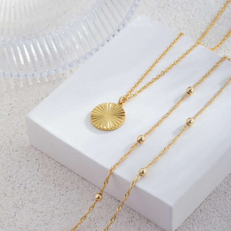 VENOCO Gold Necklaces for Women Dainty 14K Gold Plated Choker Layered Necklace Dainty Pearl Disc Cross Circle Heart Pendant Chain Stackable Necklaces Multilayer Jewelry Set Christmas Gifts for Women