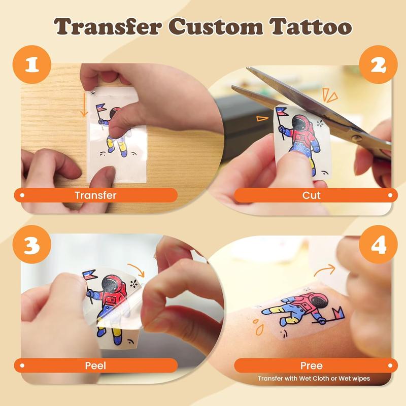 Phomemo DIY Temporary Tattoo Maker, TK32 Tattoo Maker for Kids & Adults, Create Custom Temporary Tattoos, DIY Tattoo Sticker Kit with 50 Papers & 8 Markers, Perfect for Parties, Events, Gifts & Creative Fun, Black