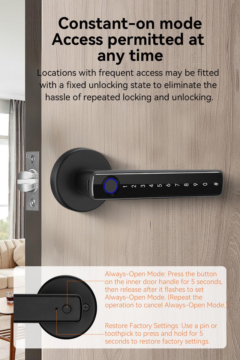 Smart Fingerprint Door Lock with Handle Keyless Entry 4-in-1 Card APP Backup Key Bedroom Home Privacy Apartment Local Data Storage