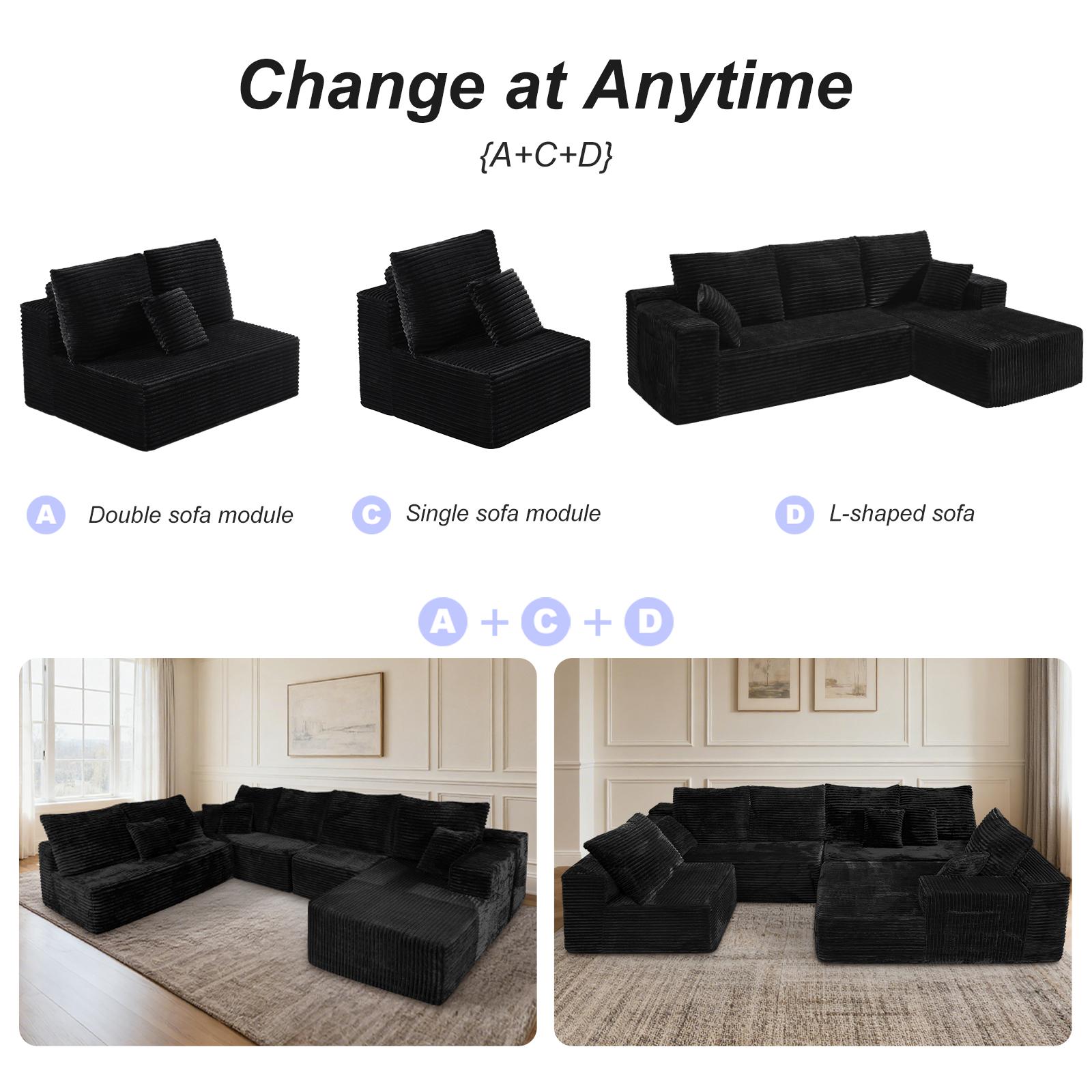 【DlY Combination】HSECOYAY Modular Sectional SofaMix and Match Pieces for Living Room, Comfy CloudCouches with Movable Ottoman, L/U-Shaped FlexibleConfiguration, Plush Corduroy - 400 lbs SeatCapacity 【DlY Combination】HSECOYAY Modular Sectional SofaMix and Match Pieces for Living Room, Comfy CloudCouches with Movable Ottoman, L/U-Shaped FlexibleConfiguration, Plush Corduroy - 400 lbs SeatCapacity