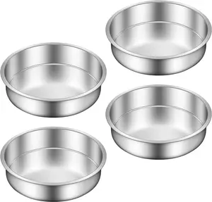 8 Inch Cake Pan - Set of 4 Stainless Steel Round Layer Cake Baking Pans Molds, Tins, Stackable Baking Set, Even Heating