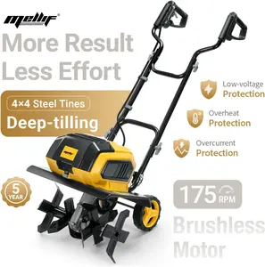 Mellif Cordless Garden Tiller/Cultivator Compatible with Dewalt 20v Max Battery (Tool Only) 14.2'' Width 8.7'' Depth 16 Steel Tines, Electric Rototiller Brushless Foldable with Adjustable Wheels