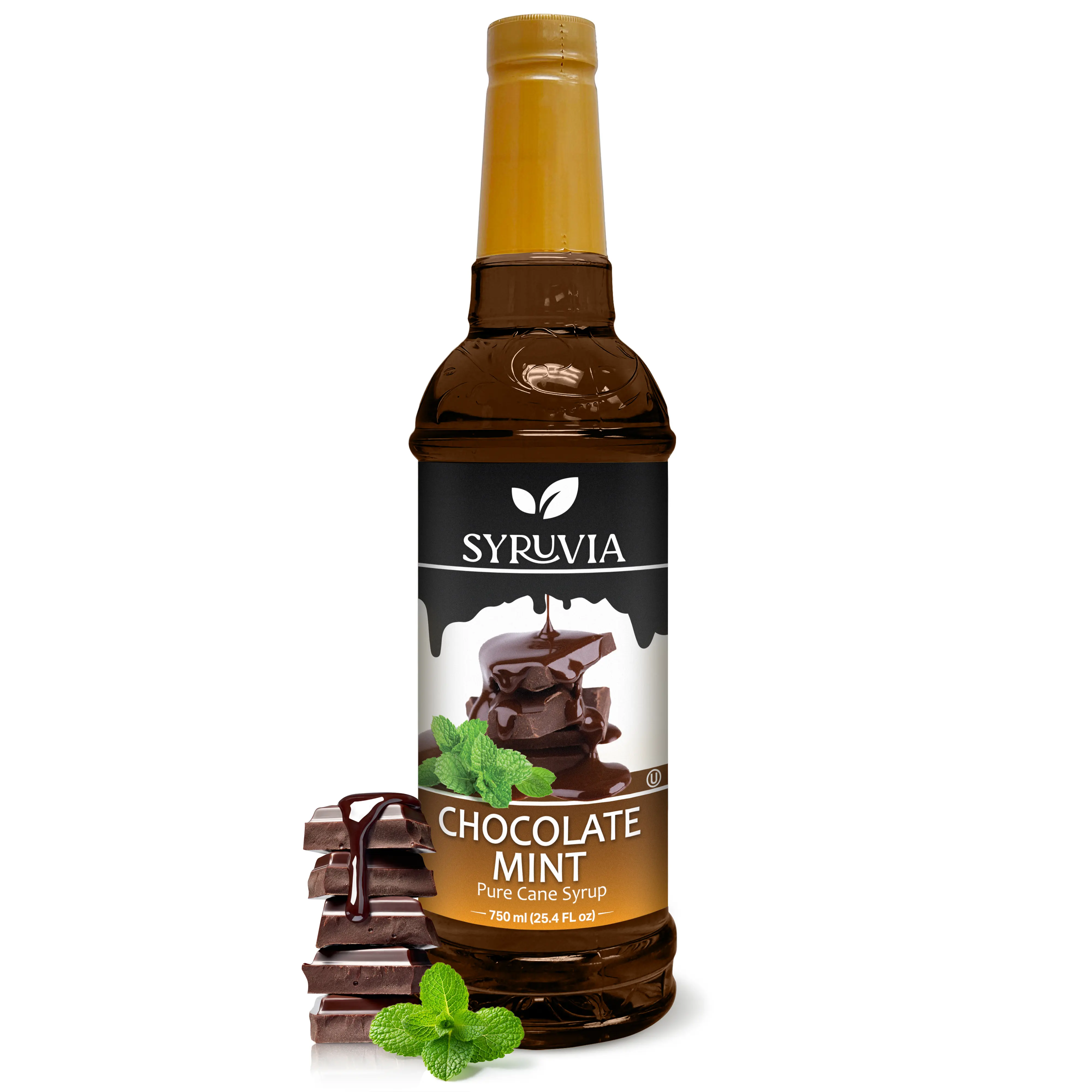 Syruvia Sweet Chocolate Mint Pure Cane Coffee Syrup - 25.4 fl oz Premium Chocolate Syrups & Concentrates - Kosher, Gluten-Free, 0-Coloring Beverage Flavoring for Drinks, Shakes
