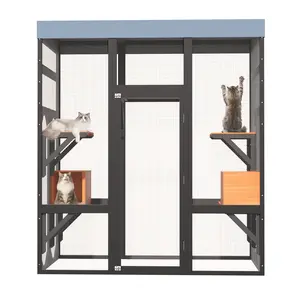 Large Outdoor Cat Enclosure Catio with 5 Platforms & 2 Napping Houses, Secure Metal Frame, Easy Assembly for Indoor & Outdoor Use