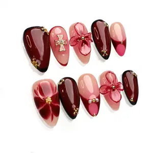 PG04 Crimson Blossom - Meticulously Handmade 10 PCS Solid Design 3D Gel Press-On Nails | Reusable, Long-Lasting, Salon-Perfect Finish
