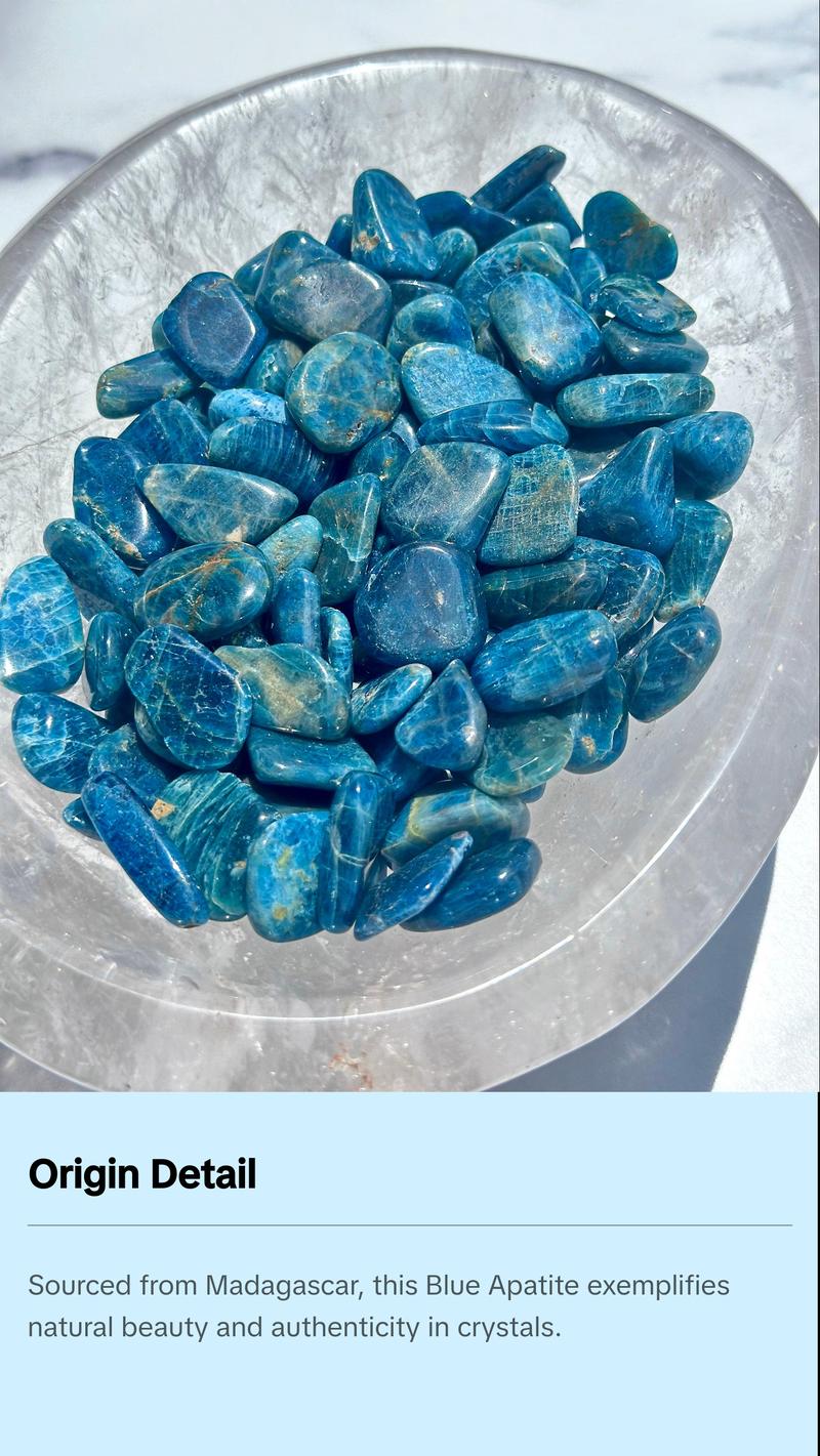 Blue Apatite Tumbled Stone - Blue Apatite Crystal from Madagascar - Motivation Crystal - Polished Blue Apatite Gemstone