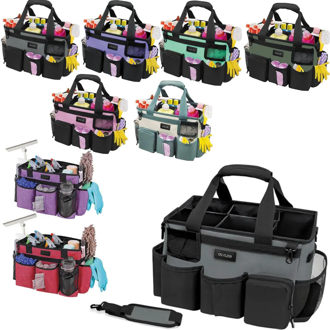 Durable Cleaning Caddy Bag with 5 Foldable Compartments | Wear-Resistant Multi-Color Organizer for Car Cleaning & Home Supplies