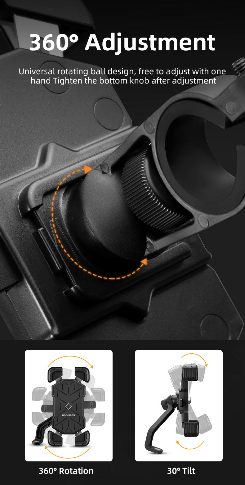 ROCKBROS Bike Phone Holder Mount, 4.5-7.1 inch Smartphones, Quick Release Handlebar Clamp, 360 Rotatable, Anti-Slip Silicone, Easy Installation, Wide Compatibility