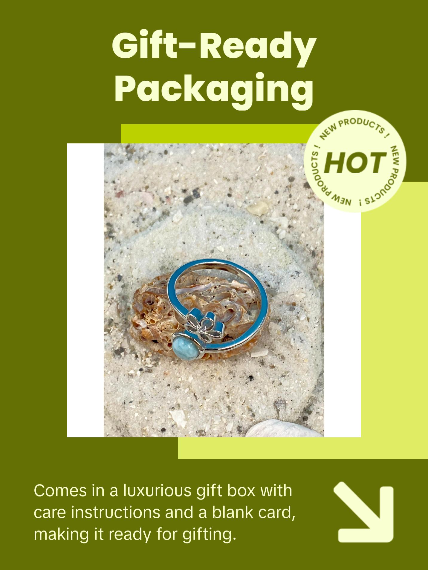 Sterling Silver Larimar Flower Circle Ring