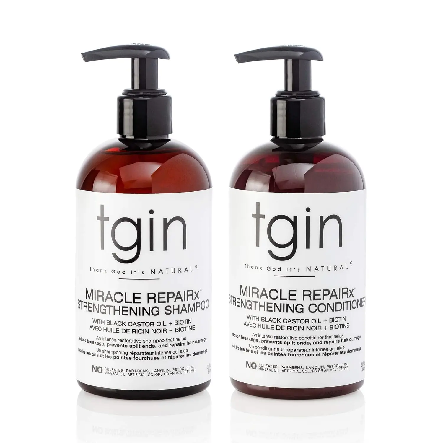 Tgin Miracle Repairx Strengthening Shampoo & Conditioner Bundle - Unisex Sulfate-Free Black Castor Oil Haircare Cleanser & Nourishing, Smoothing Formula for Damaged Hair, Repairing