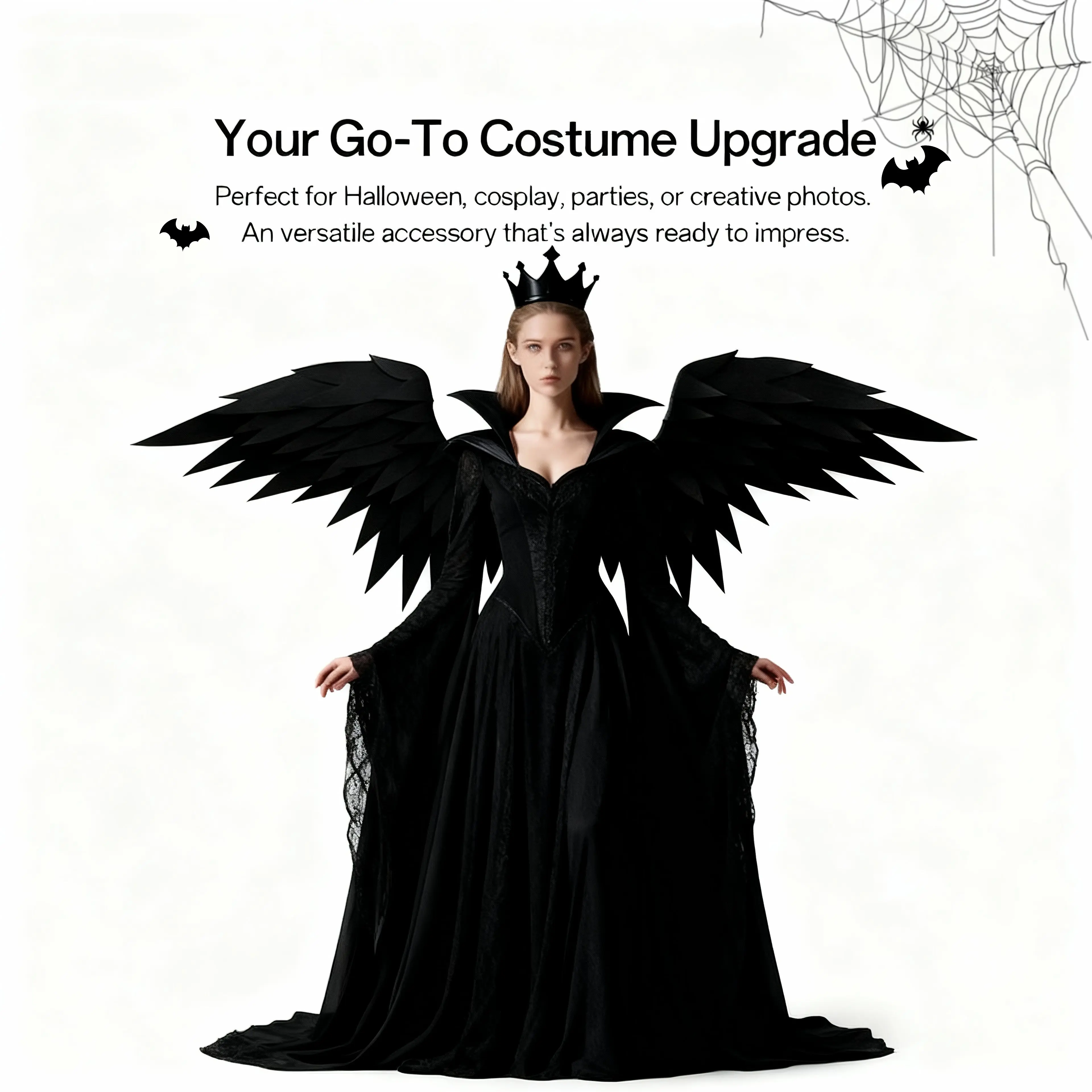 Daedalus Style Electric Foam Cosplay Wing Set - Adult Spooky Halloween Party Supplies, Lightweight Easy-Posing Handmade Fashion Accessory, Short Black & White Finished Product, Short-Video Ready campingessentials
