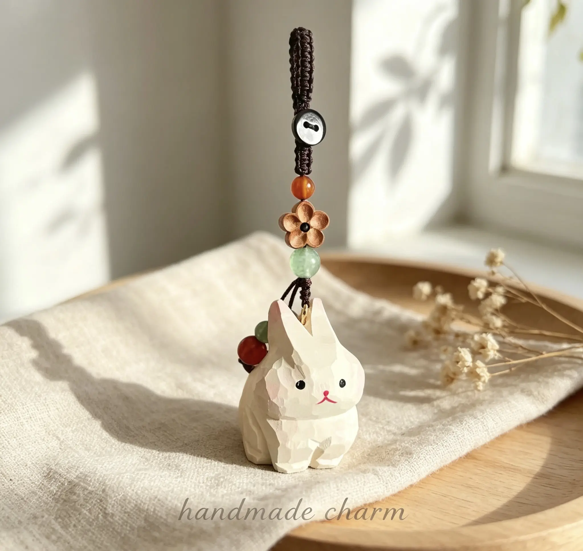 Handmade wooden lamb keychain, backpack pendant, exquisite gift