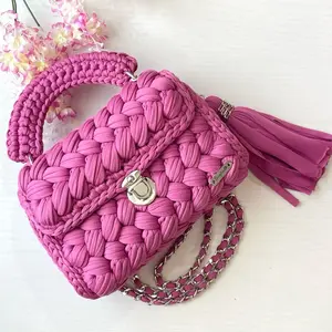 Luxury Capri Crochet Shoulder Bag Handmade Marshmallow Puff Knit Purse Premium Woven Bag with Fabric Lining Designer Gift Idea Gift for Her Eco Friendly Recycled Yarn Tassel Included