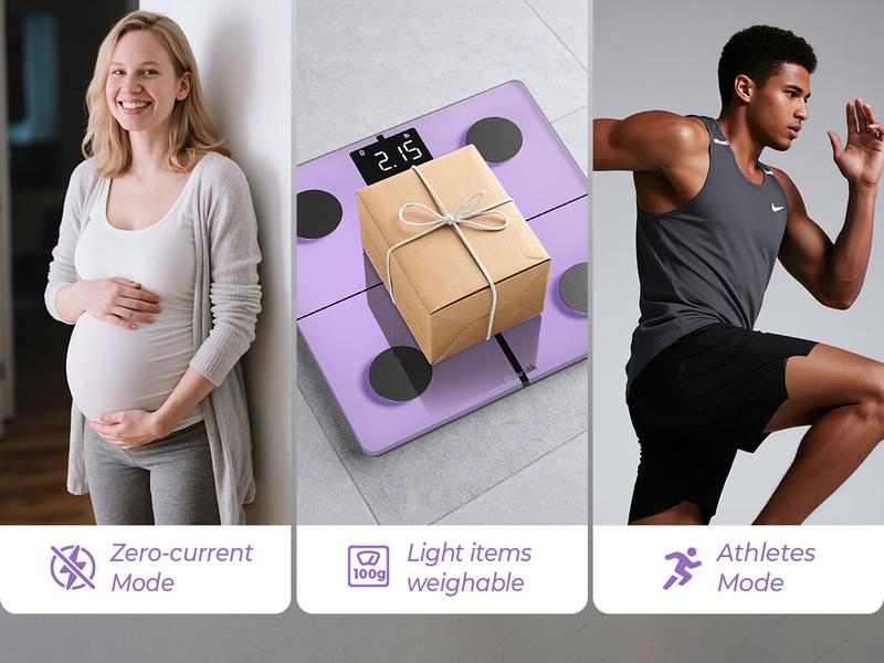 Ovutek Scale for Body Weight, Purple, Digital Bathroom Smart Scale with 14 Body Composition Analyzer Sync Weight Scale BMI Health Monitor Sync Apps 400lbs