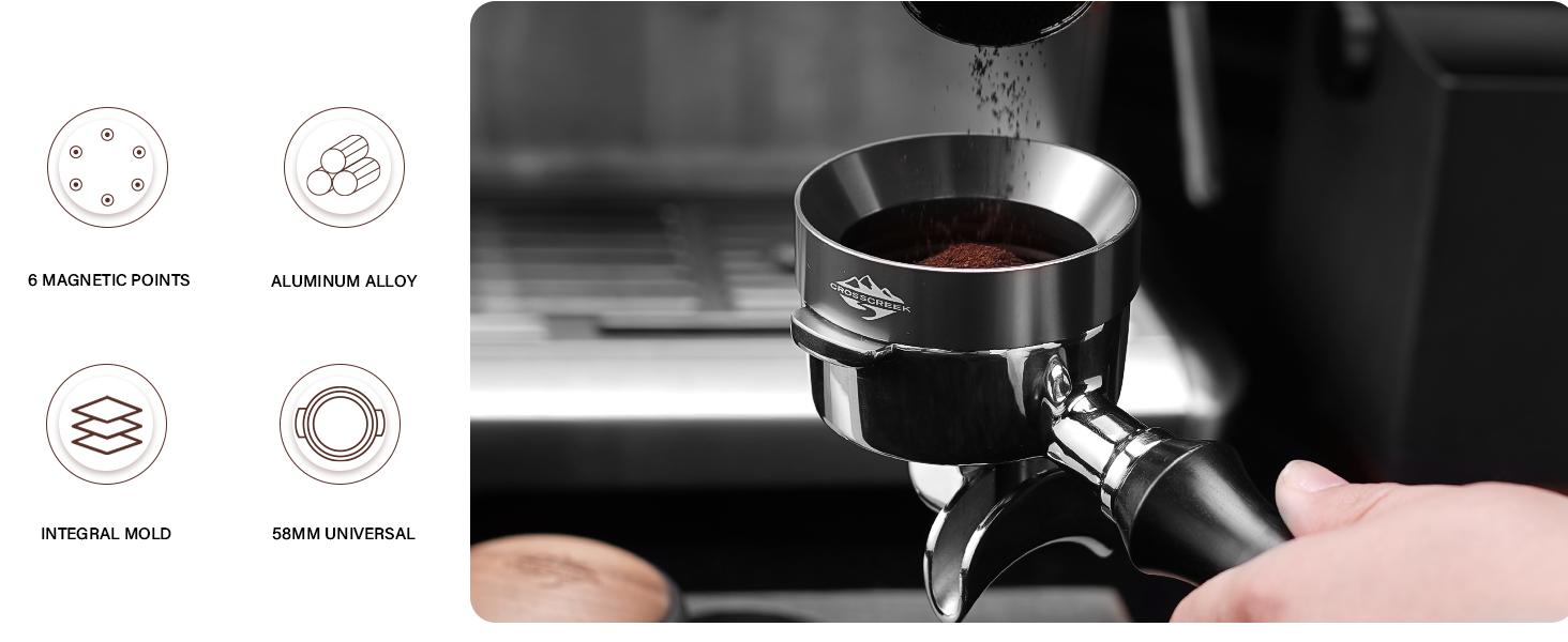 CrossCreek 58mm Espresso Dosing Funnel | Fits All 58mm Espresso Portafilter | Breville/Rancilio/La Marzocco/etc. | Espresso Machine Accessories for Coffee Bar