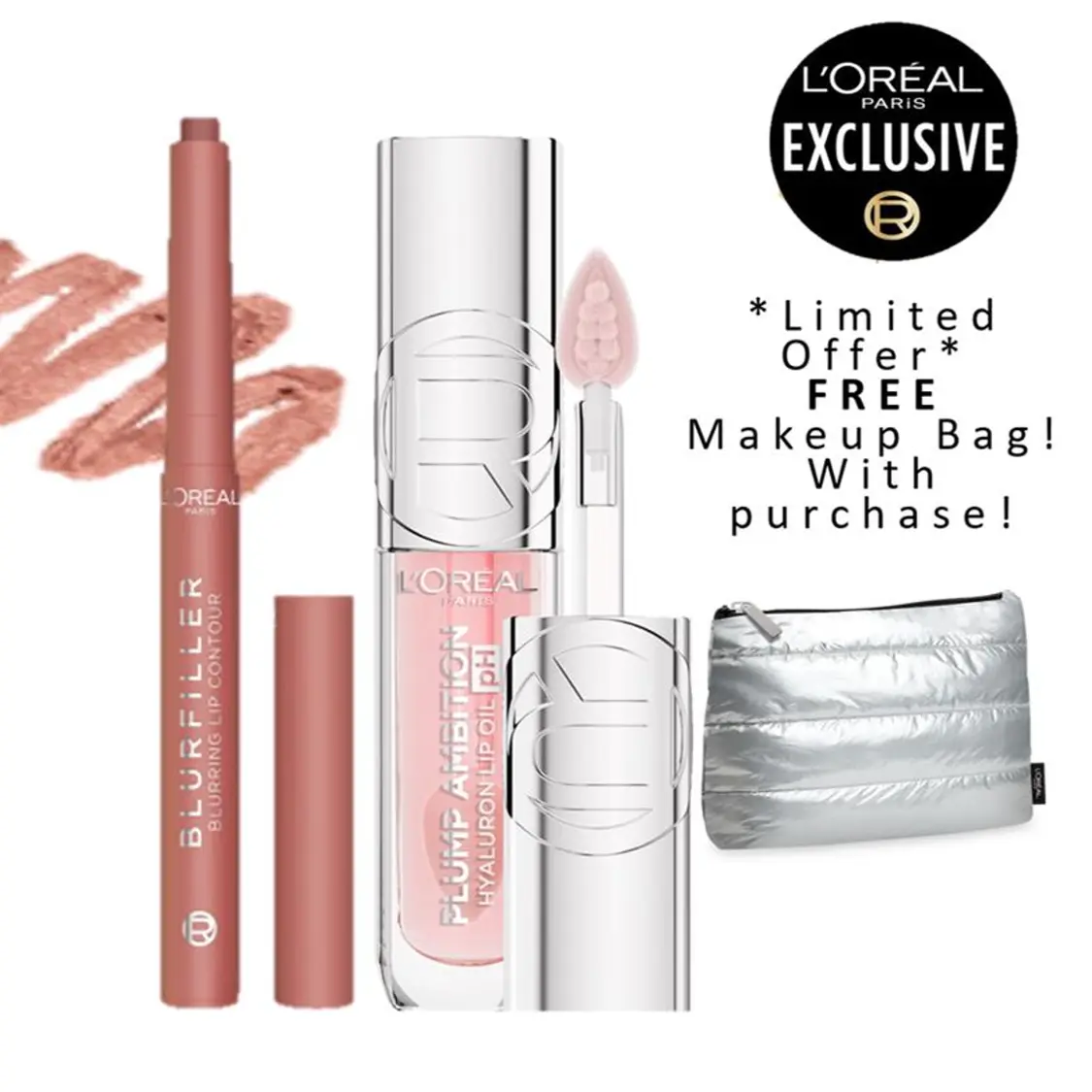 Blurfiller Blurring Lip Contour + Plump Ambition pH Hyaluron Lip Oil Duo, Pretty Girl Bundle, L'Oreal Paris