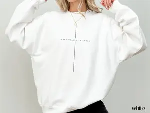 Make Heaven Crowded Christian Sweatshirt, Minimalist Cross Crewneck Sweater, Trendy Mens Womens Faith Apparel, Baptism Gift