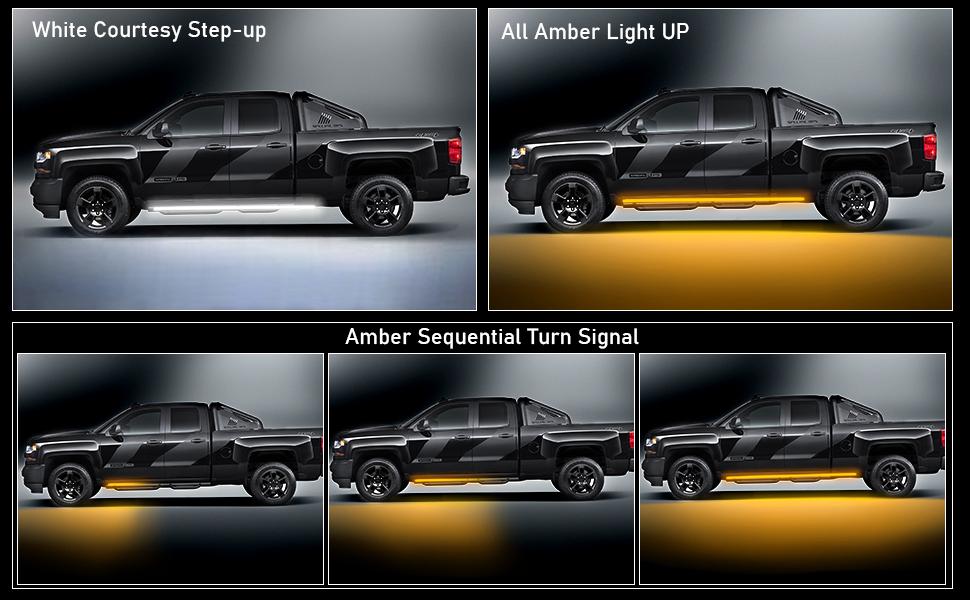 DIBMS 2 Pack 70 Inch 144 LED Sequential Amber & White Running Board Lights, Waterproof Strip for Truck DRL, Universal Fit,Universal Pickup Pedal Running Lights, Streamlight Effect,Double-strip truck side wing light bar DIBMS 2 Pack 70 Inch 144 LED Sequential Amber & White Running Board Lights, Waterproof Strip for Truck DRL, Universal Fit,Universal Pickup Pedal Running Lights, Streamlight Effect,Double-strip truck side wing light bar