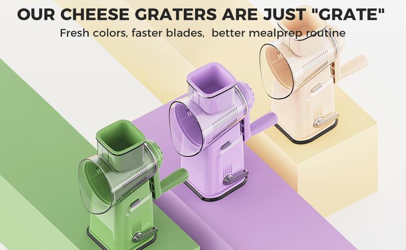 [Backtoschool]KitExpert Next-Gen Purple Cheese Grater(Larger&Faster),  5 in 1 Rotary Cheese Grater, Mandoline Slicer, Vegetable Chopper, Pink Kitchen, Gift.