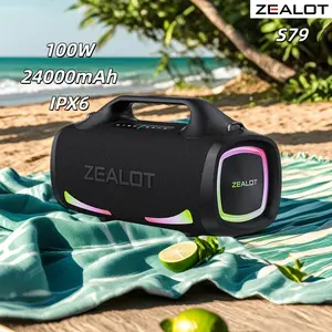 ZEALOT S79 100W Bluetooth Portable Speaker with 24000mAh Battery Booming Bass 3D Stereo Subwoofer Waterproof IPX6 RGB Light TF Card USB AUX TWS Speakers Compact Connection