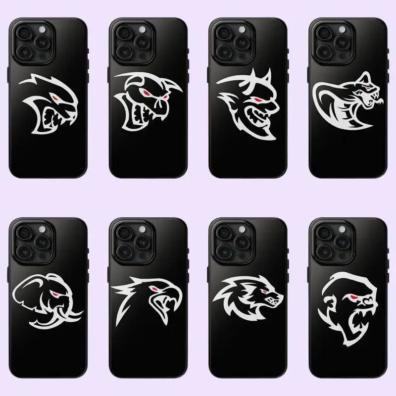 Custom Aggressive Black & White Dodge Charger Hellcat Polycarbonate Smartphone Cover Protector - Tough Rubber Shockproof, Impact-Resistant Accessory for iPhone 1-17 Pro Max Plus, Full Device Protection