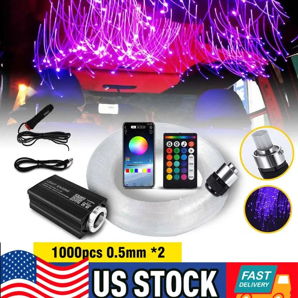 1000PCS Wireless RGBW Fiber Optic Twinkle Fairy Star LED Lights Kit - 15 Static Colors, Color Changing Ceiling Lamp for Car Headliner, Bedroom Decor