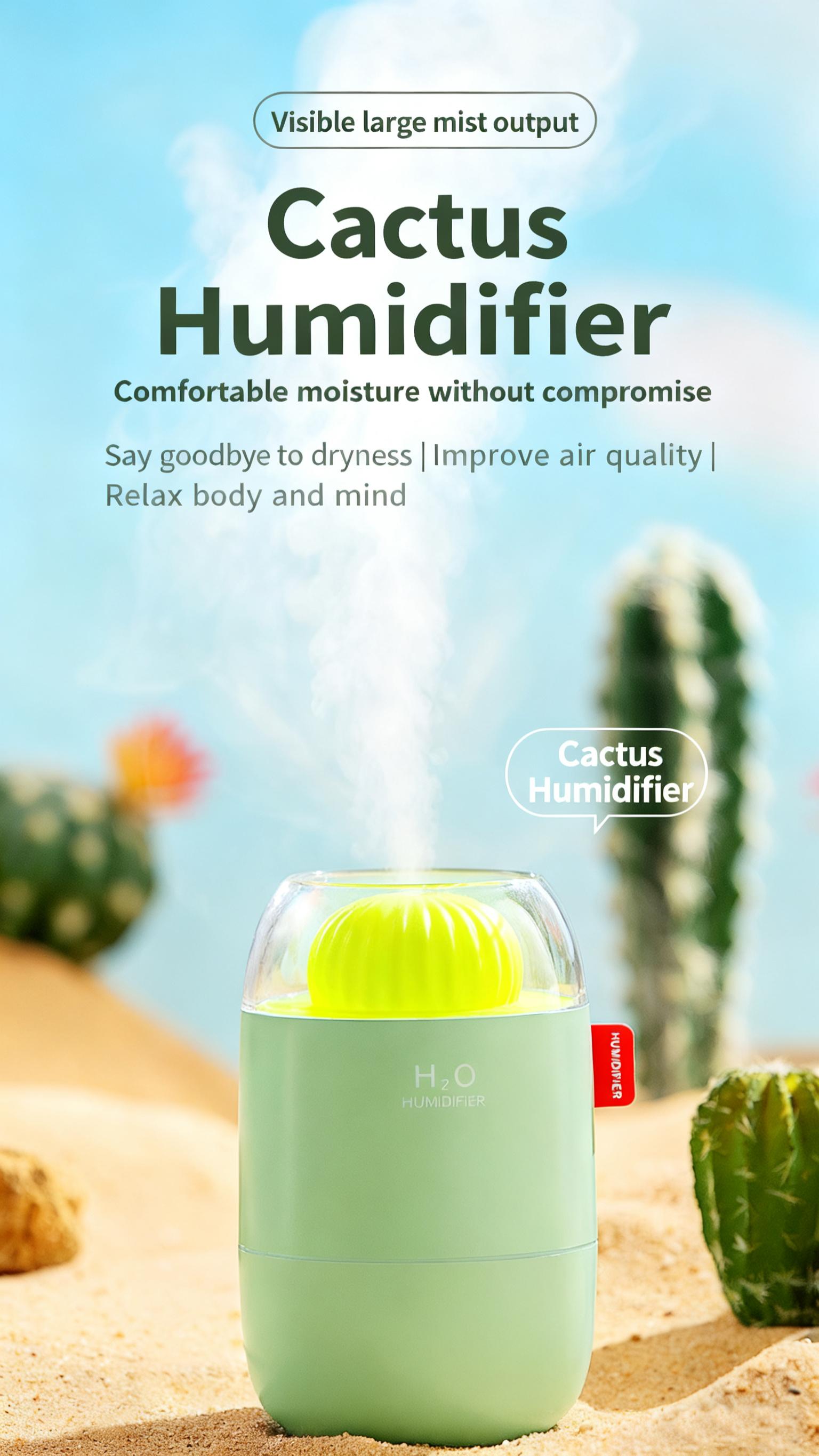 Cactus Mini Humidifier - Small USB Personal Humidifier for Bedside, Desk, Office, and Car | Quiet 360° Mist, Auto Shut-Off, Night Light, Perfect for Dry Air, Sleep, and Plants Cactus Mini Humidifier - Small USB Personal Humidifier for Bedside, Desk, Office, and Car | Quiet 360° Mist, Auto Shut-Off, Night Light, Perfect for Dry Air, Sleep, and Plants