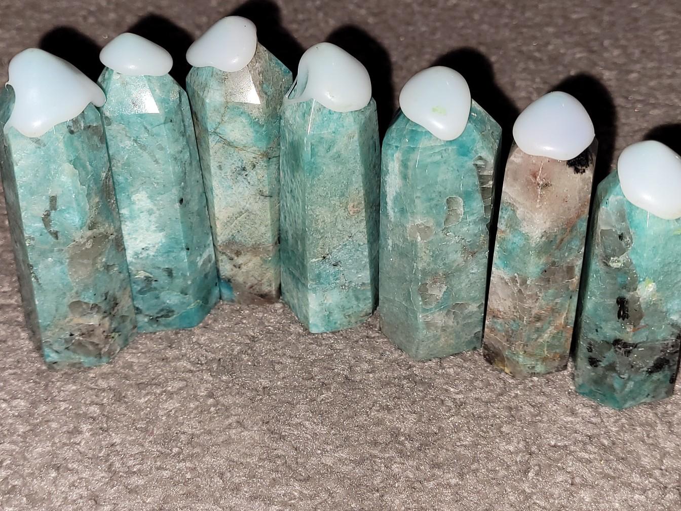 Polished, Natural Blue Amazonite Obelisk Crystals
