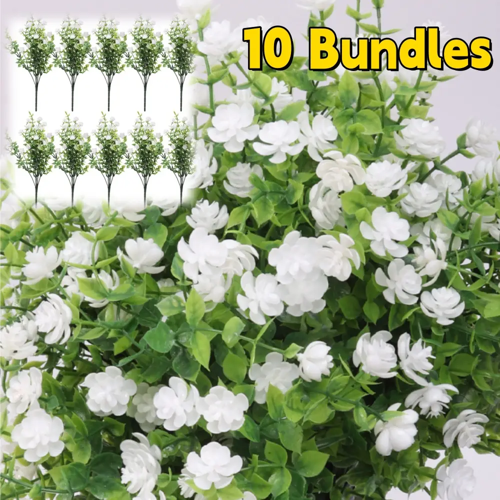 10 Bundles Artificial Fake Flowers, Faux Outdoor Plastic Plants Shrubs Outside Indoor Decorations Spring Home Décor centerpieces floral white crochet bouquet