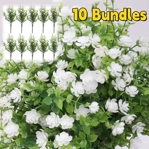 10 Bundles Artificial Fake Flowers, Faux Outdoor Plastic Plants Shrubs Outside Indoor Decorations Spring Home Décor centerpieces floral white crochet bouquet