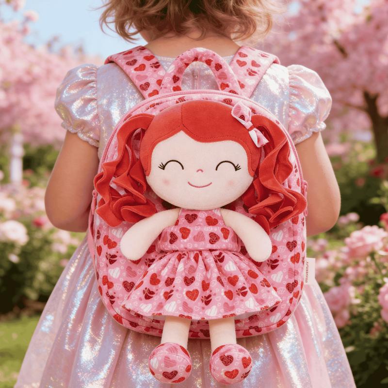 Gloveleya Valentine's Day Gift for Girls, Plush Doll Backpack with Detachable Soft Doll, 2-in-1 Toddler Toy Bag for Age 2-6, Birthday Gift for Little Girl, Pink Fairy Doll Nursery Bag