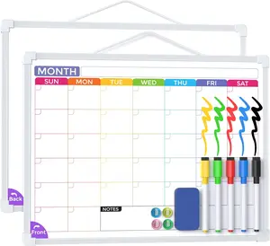 MaxGear Monthly Calendar Dry Erase Board for Wall, 16"x12" Small Hanging Double-Sided White Board with 5 Markers & 4 Magnets, Portable Whiteboard for Students - Planning, Drawing, Memo, to Do List