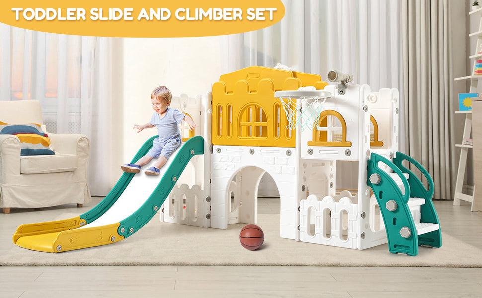 GARVEE 8-in-1 Toddler Slide Playground - Versatile Indoor & Outdoor Playset with Basketball Hoop, Climber, Crawling Tunnel, and Telescope - Safe HAPE & PP Material with Toy Storage for Ages 1-3 GARVEE 8-in-1 Toddler Slide Playground - Versatile Indoor & Outdoor Playset with Basketball Hoop, Climber, Crawling Tunnel, and Telescope - Safe HAPE & PP Material with Toy Storage for Ages 1-3