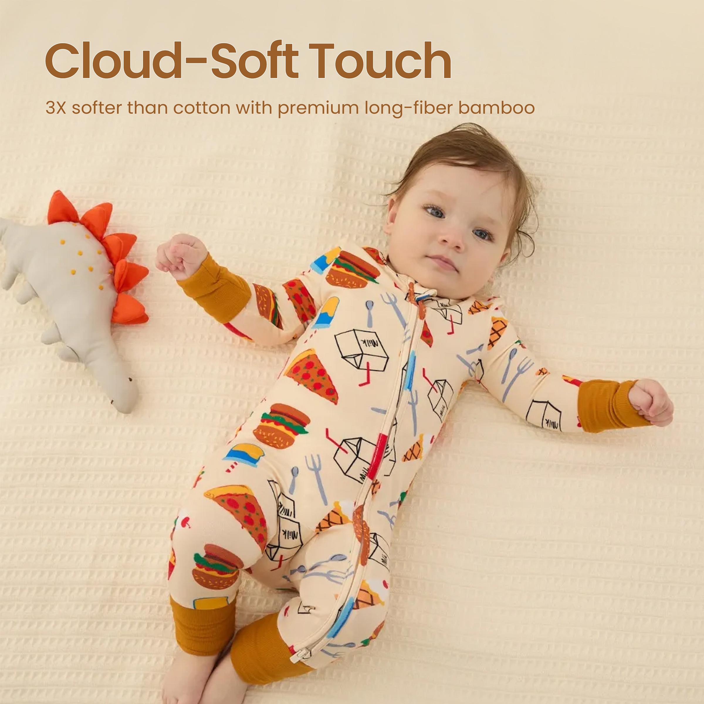 PATPAT Baby Pajama with Bamboo Viscose, Footie Jumpsuit Romper with 2-Way Zipper for Baby Boy Girl Toddler Sleeper Sleepwear