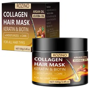 ROZINO Collagen Hair Mask 100g Yellow Box with Keratin Biotin Argan Oil Jojoba Oil for All Hair Types Moisturizes Repairs Dryness Split Ends