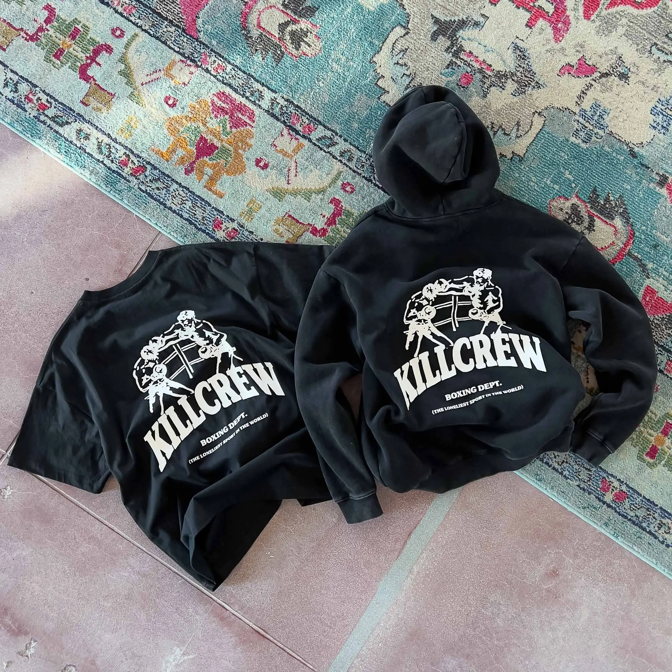 Men's Kill Crew Boxing Dept Graphic Edge Relaxed Fit Oversized Hoodie - XL Long Sleeve Pullover Shirt, Premium Preshrunk Stone-Washed Luxury Cotton Fleece Fabric, Ribbing on Neck Cuff and Hem, Casual Menswear Top