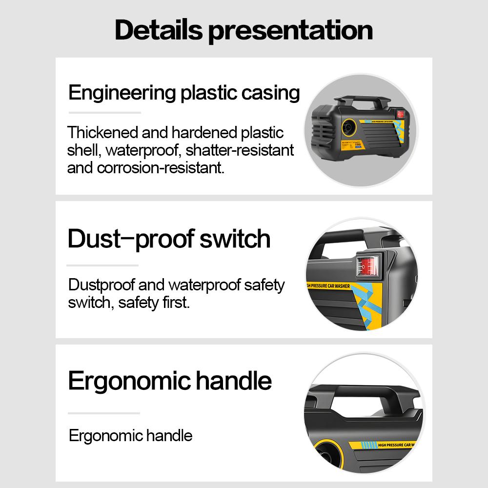 Joysync Electric Pressure Washer 2600 Max PSI 4.8 GPM Electric Powered Washers, Built-in Carry Handle, Detachable Foam Cannon, Pro-Style Wand,Nozzle Set, for Cars/Fences/Driveways/Home/Patios