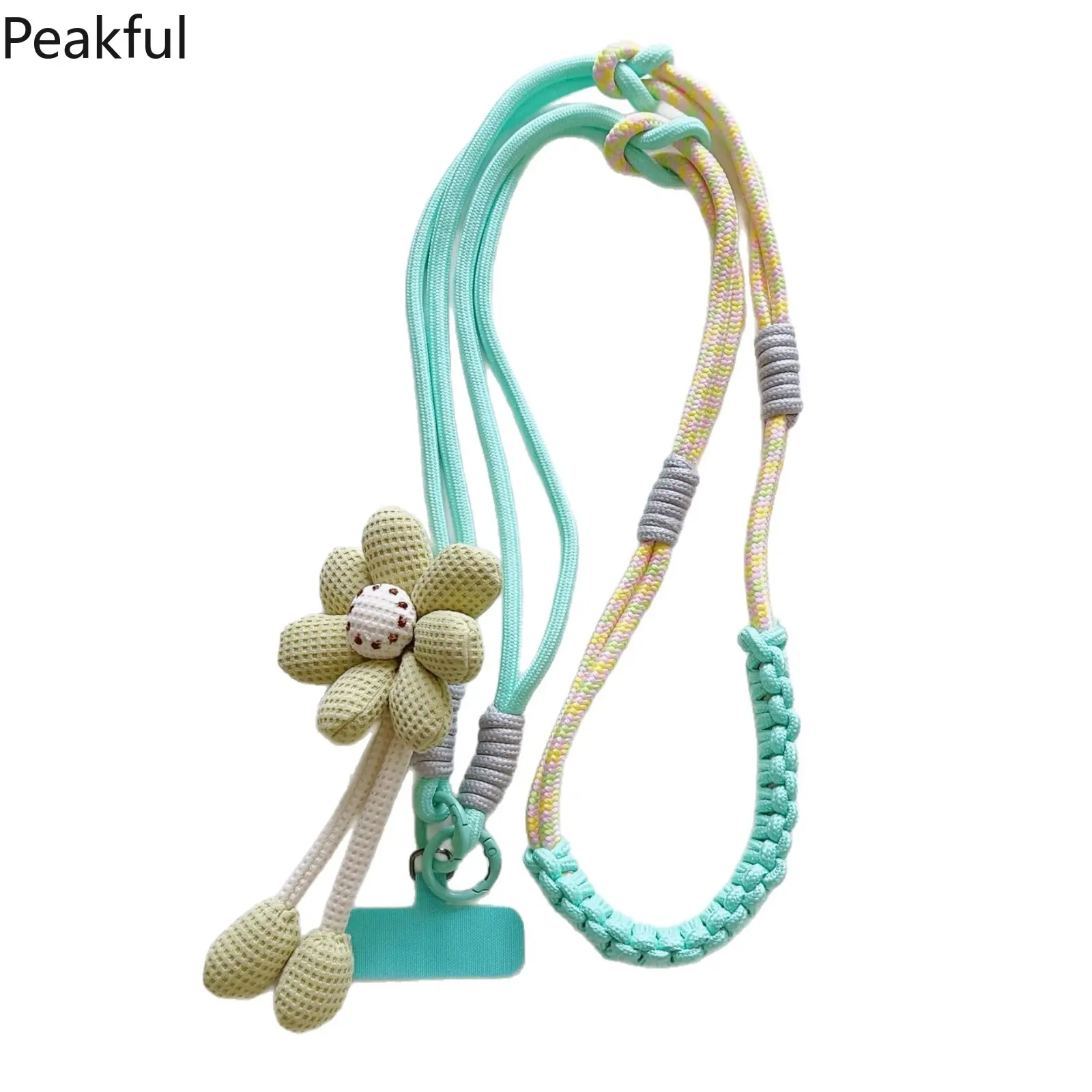 Pure Hand-Woven Universal Mobile Phone Lanyard, Long Crossbody Lanyard, Fashionable Sunflower Pendant, Thickened Lanyard
