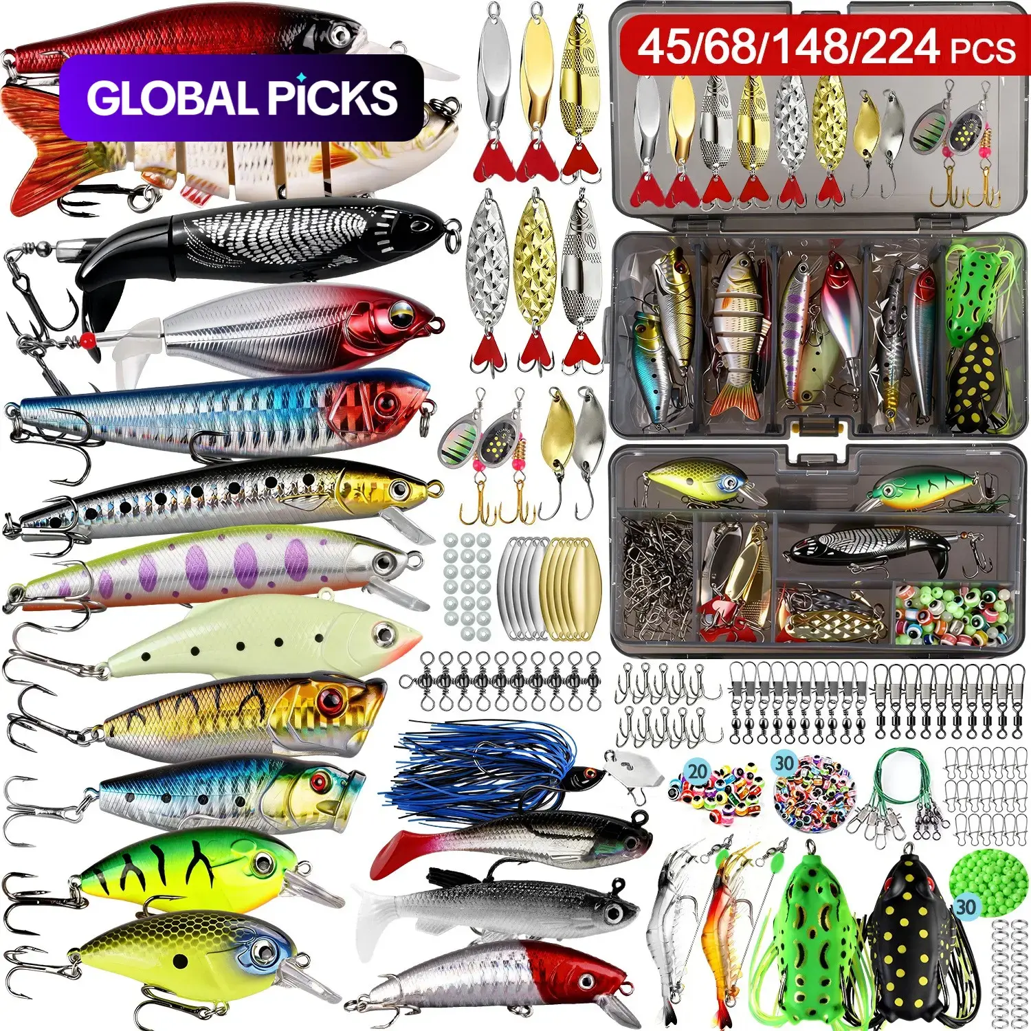 Full Range Lure Hard Bait Set, Fishing Tackle, Fishing Equipment, Fishing Supplies, Includes Multii-Jointed Fish, Minnow, Crankbait, Fishing Spoons and Spinnerbait, Various Topwater Lures, Artificial Fishing Lure, Fishing Lure Kit #GLOBAL PICKS