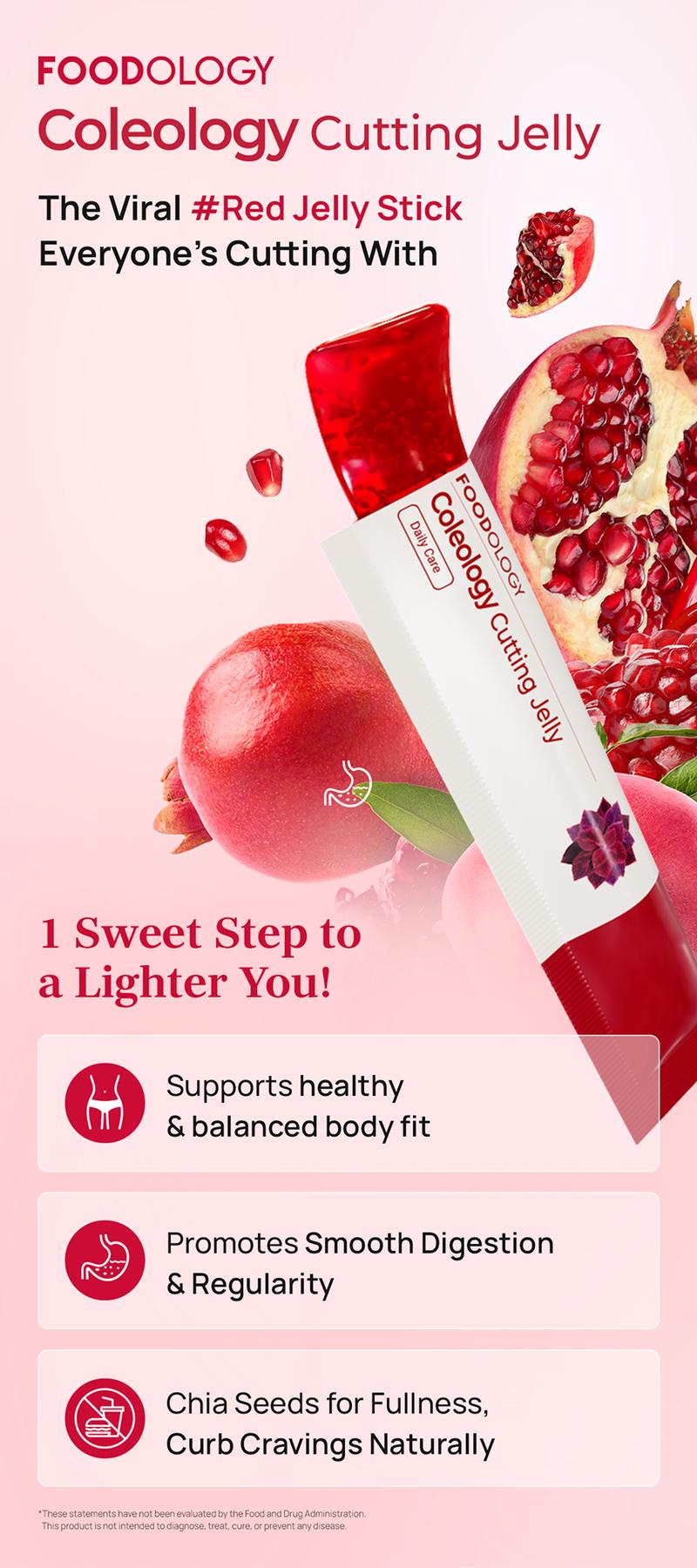 [FOODOLOGY] Coleology Cutting Jelly Balance Daily Diet, Providing Satisfying Fullness, Supports Carbohydrate Metabolism, Promotes Smooth Digestion-1 Pack of 10, Refreshing Pomegranate Flavor Contains Garcinia Cambogia, Chia Seeds Collagen, Hyaluronic Acid