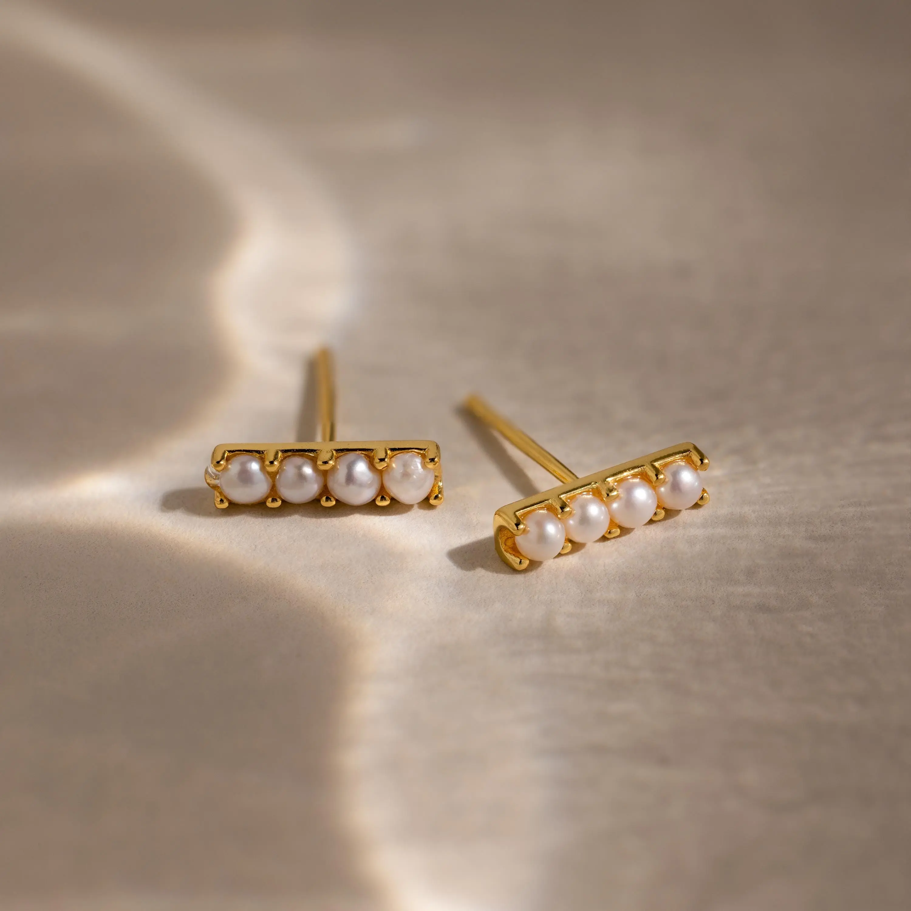 Dainty Pearl Bar Studs by Caitlyn Minimalist - Beaded Pearl Earrings - Birthstone Cartilage Earring - Bridesmaid Jewelry - Mom Gift