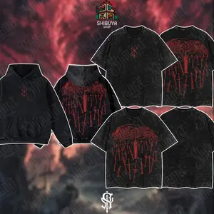 [Shibuya] "Hill Of Swords" Berserk Retro Vintage Unisex Oversize Anime Acid Washed Tees 100% Cotton Tshirt Men Clothing Cool Clothes