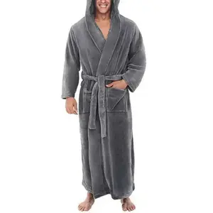 Mens Oversize Flannel Bath Robe Winter Long Fleece Kimono Style Cozy Sleepwear For Home Loungewear.