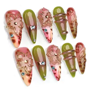 PG40 Wild Glow Stiletto | Handmade Press On Nails Sets Medium Stiletto 10 PCS 3D Gel  | Reusable, Long-Lasting, Salon-Perfect Finish Glitter Rhinestones