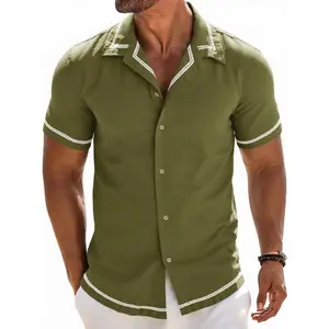 Runcati Mens Short Sleeve Shirt Button Down Casual Cuban Linen Shirts Summer Beach Vacation Tops