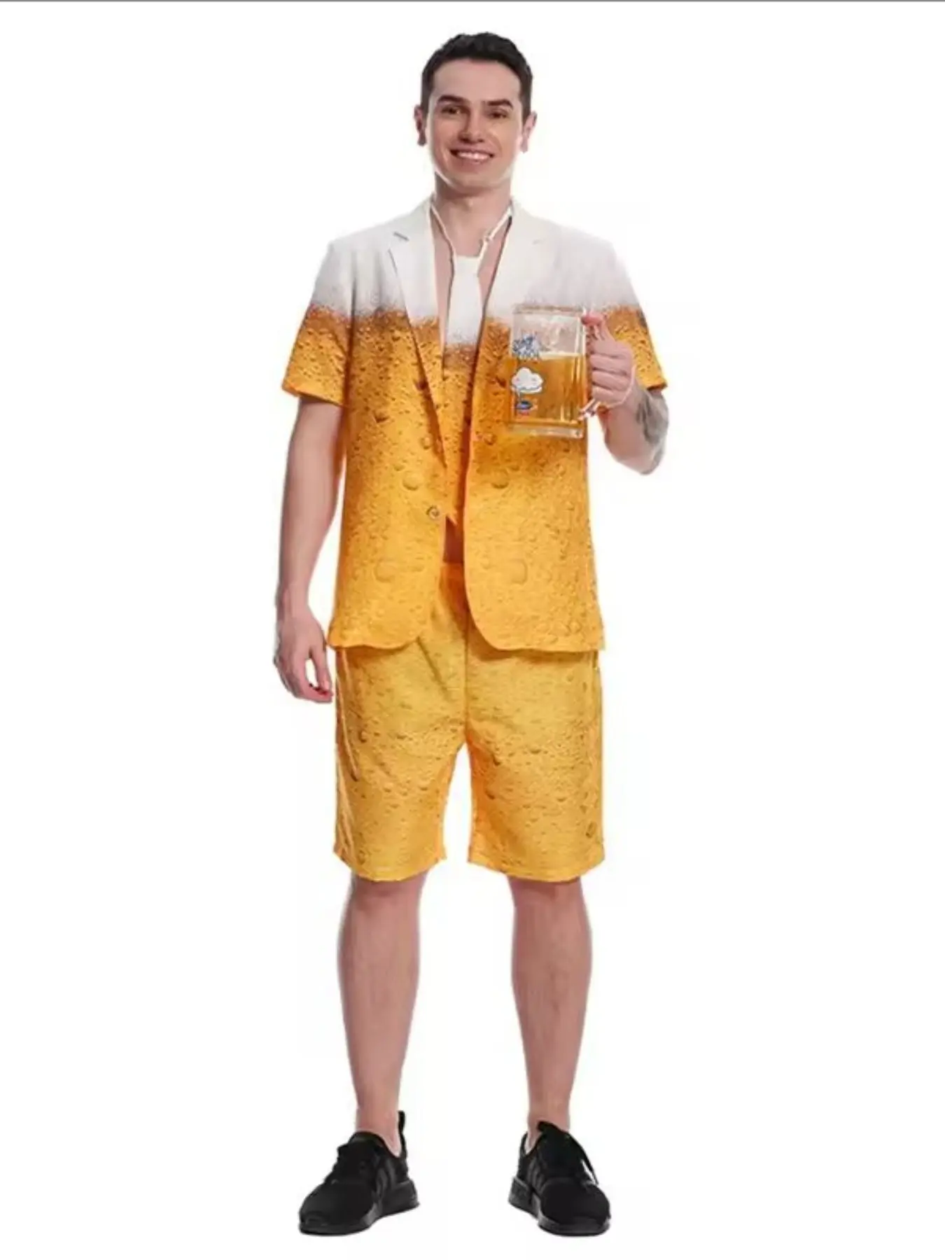 Oktoberfest Beer Cosplay Costume Unisex For Men Women Bavarian Fancy Outfits Yellow Beer Suit 3d Printed Clothes Carnival Party Set