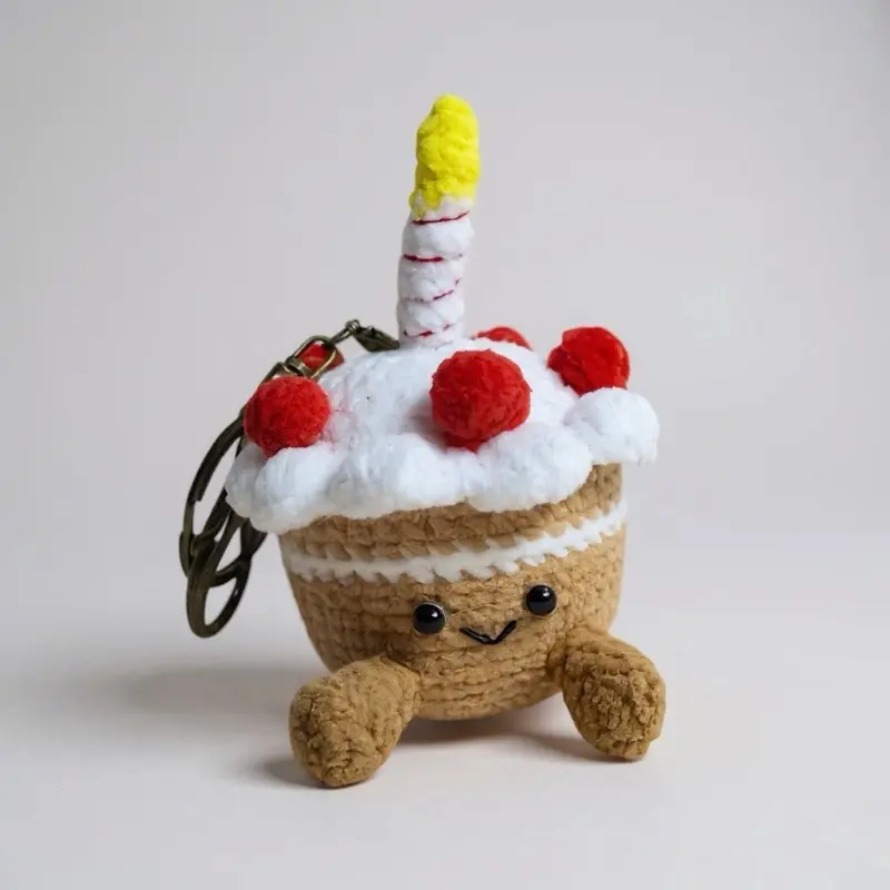 Crochet Whipped Cream Cupcake Keychain