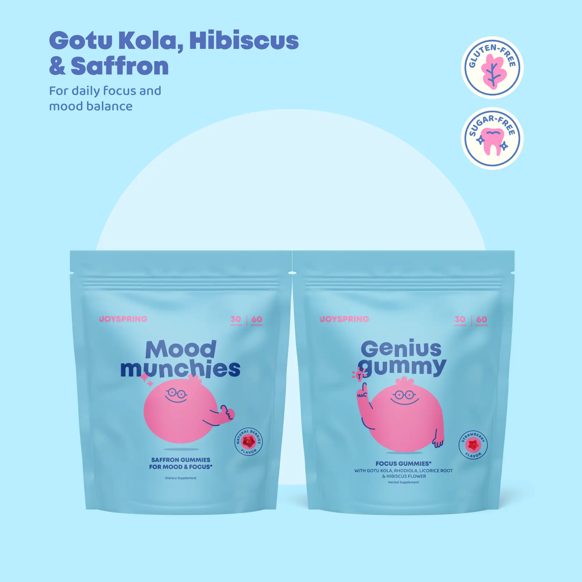 JoySpring Gummies Duo – Saffron Mood Munchies & Genius Focus Gummies for Daily Balance