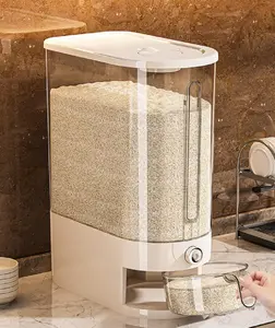 Pest-Proof Airtight Rice Dispenser with Measuring Cups – Moisture-Resistant Plastic, 11 lb (5 kg) Capacity, Airtight Grain Storage Container for Soybeans, Corn & Cereals, Pet Food, Cat Food, Dog Food, Suitable for Kitchen and Food Storage Room